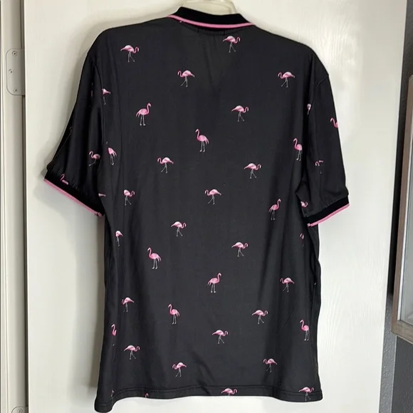 SHEIN Black and Pink Flamingo Polo Shirt - Picture 6 of 7